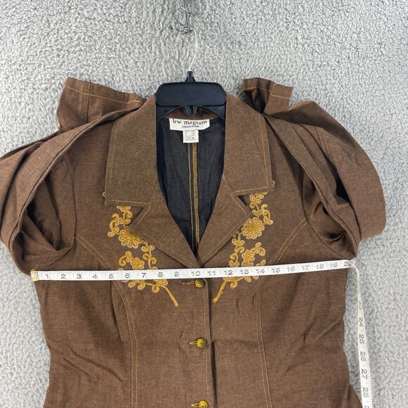 Vtg Lew Magram Womens Western Blazer Jacket Sz 12 Cotton Embroidered Brown - Picture 4 of 11